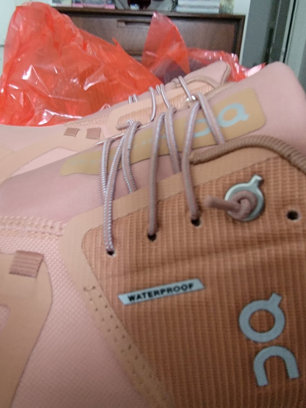On Cloud Waterproof Women's Athletic Shoes in Rose/Tan - Picture 5 of 9